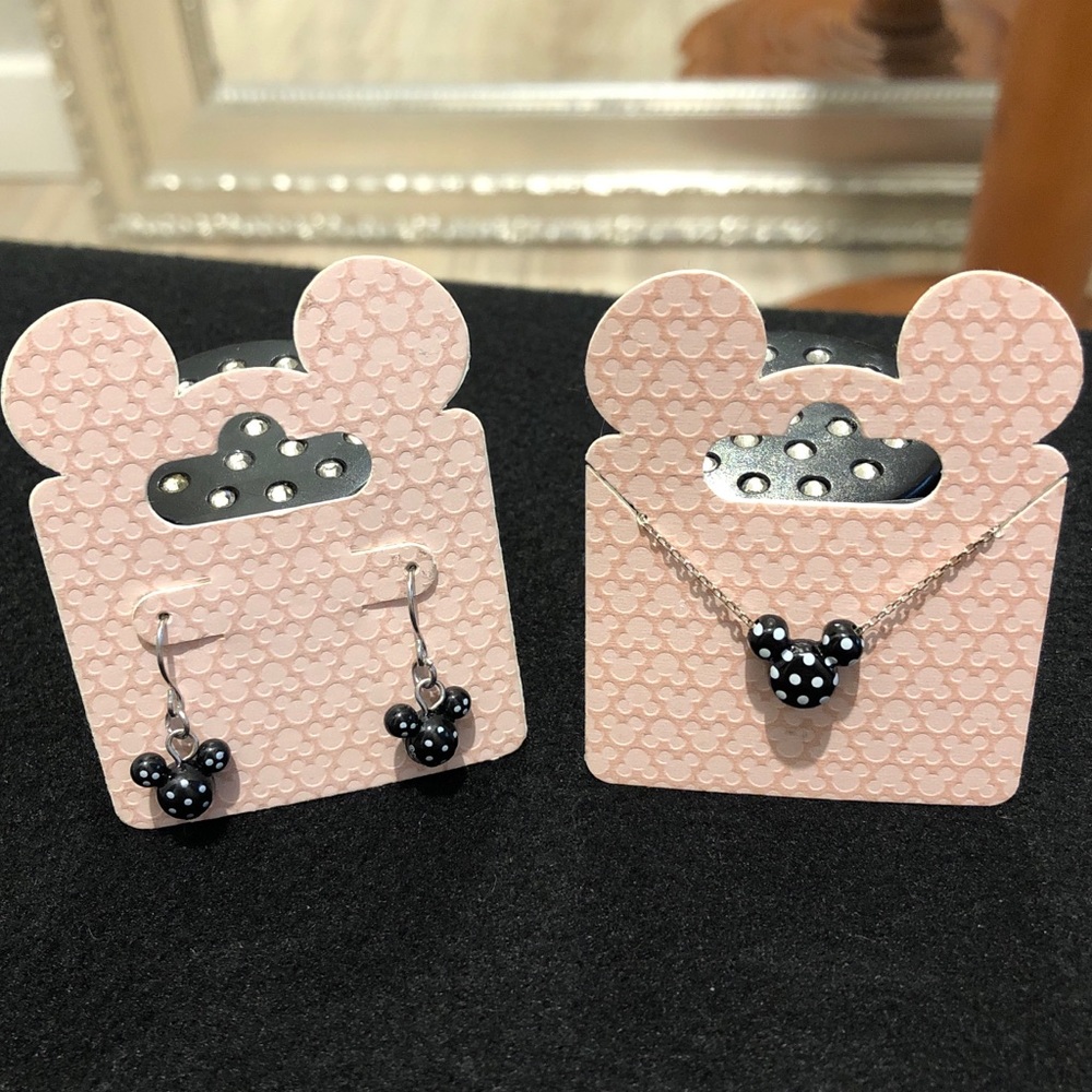 NEW POLKA DOT MICKEY MOUSE NECKLACE & EARRINGS SET